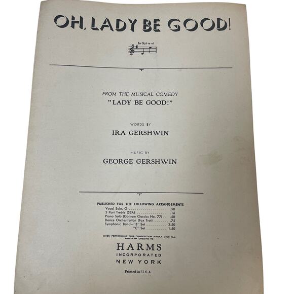 Antique 1924 Lady Be Good Ira George Gershwin Musical Comedy Piano Sheet Music - Picture 1 of 3